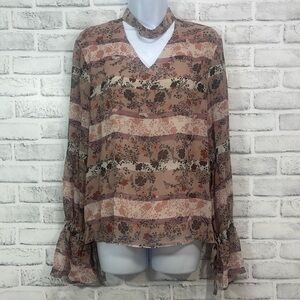 Paper Crane Choker Double Tie Sleeve Blouse Medium